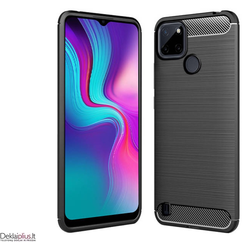 Carbon guminis dėklas - juodas (Realme C21Y/C25Y) Carbon guminis dėklas - juodas (Realme C21Y/C25Y)